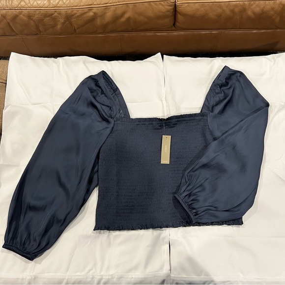 J.Crew Squareneck Smocked Featherweight Satin Top - Large - Picture 6 of 8